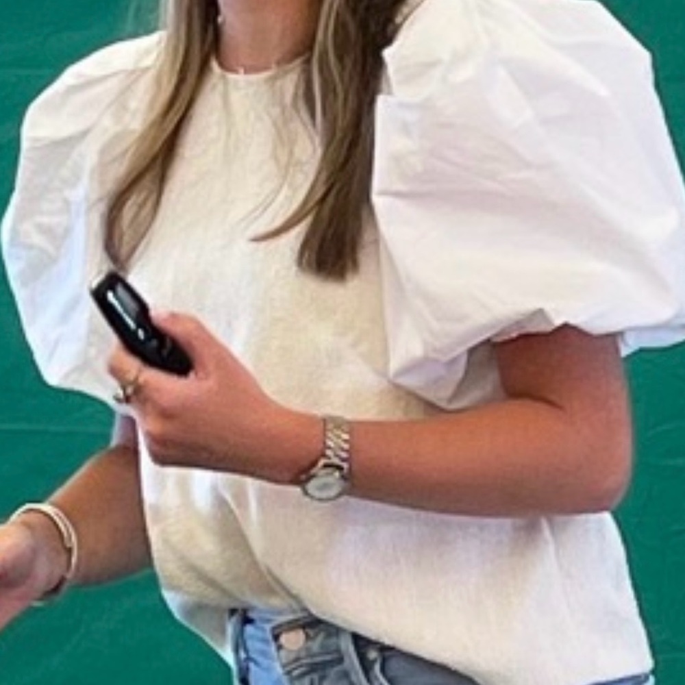 Anthropologie White Puff Sleeve Blouse